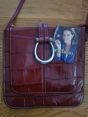 Brighton Spellbound Red Croc Embossed Leather Crossbody Bag NWT Silver Hardware